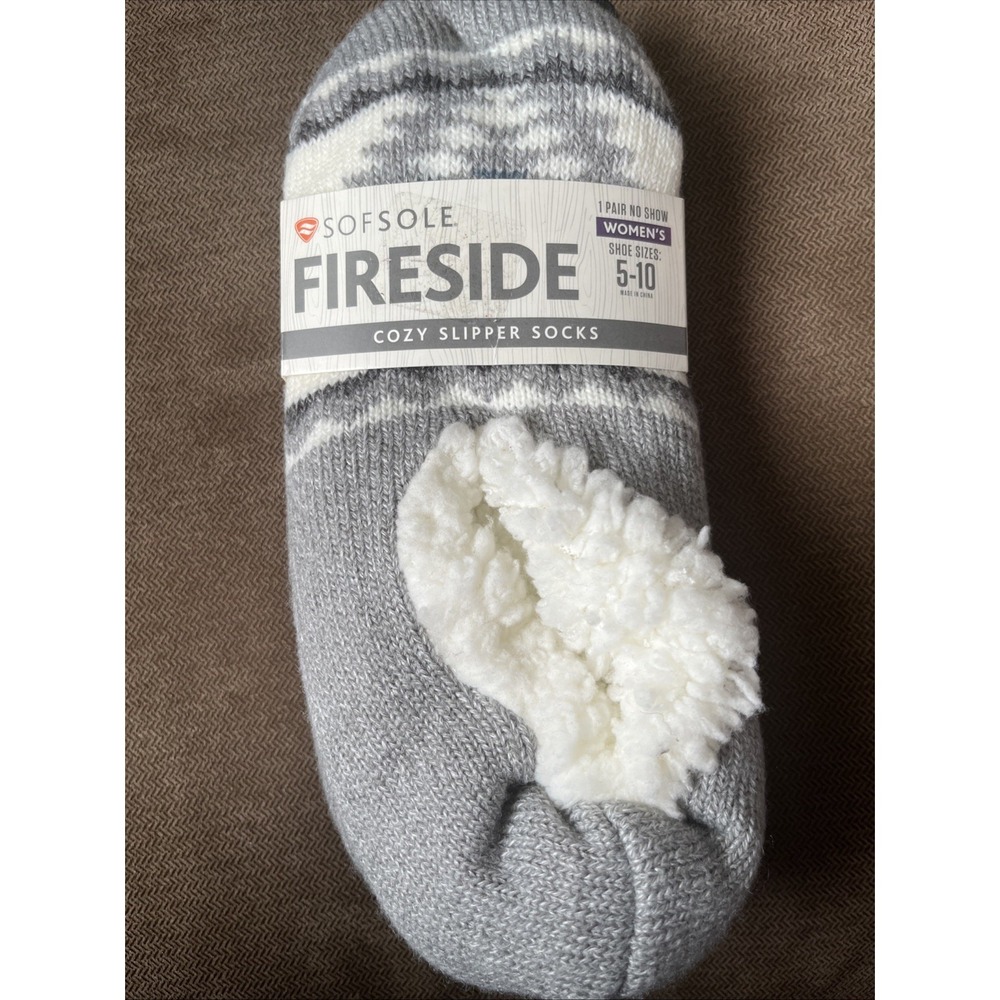 NEW SOFSOLE Slipper Socks Fireside Women's Shoe Sizes 5-10‎ Non Slip Grey Blue